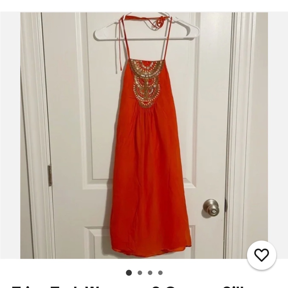 Trina Turk silk Vibrant Orange halter dress with open back